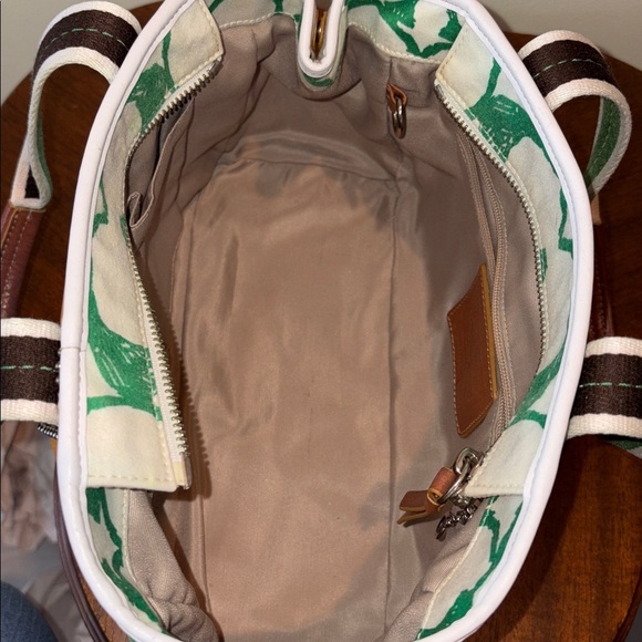 Coach F11995  vintage monogram, green white canvas/brown leather trim like new - Picture 10 of 17